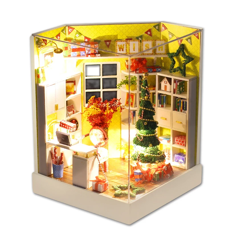 Details about   Christmas Theme Style Miniature Assembled Doll House Children Toys Wood Material 