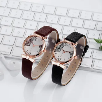 

Relogio Women Quartz Wristwatches Pattern Dial Design Leather Band Analog Wrist Watch Simple And Stylish Relogio Masculino