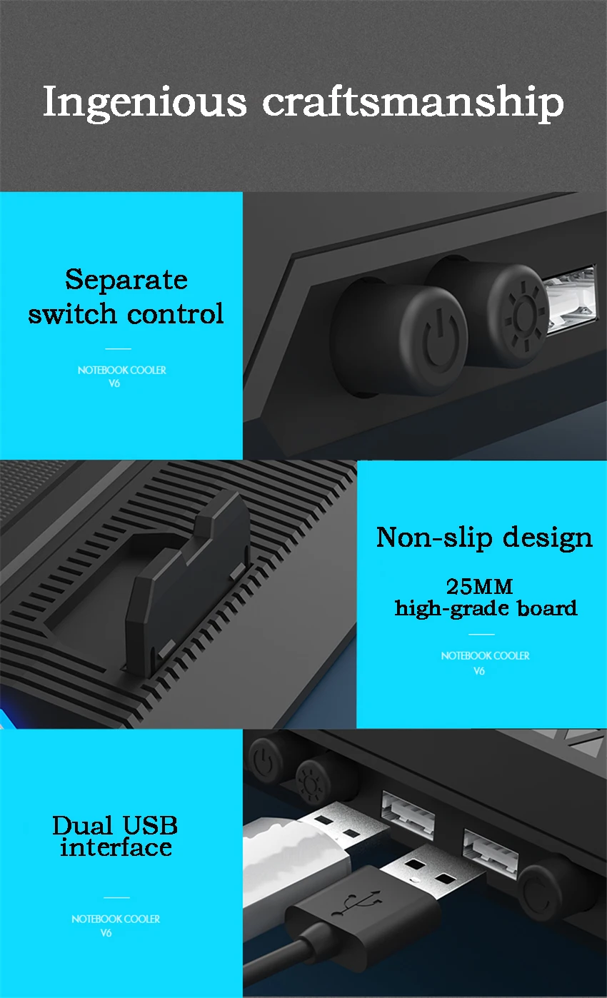 V6 игровой ноутбук Desuperheater два вентилятора Скорость регулируемый светодиодный экран два usb порта ноутбук охлаждающая подставка планшет кронштейн