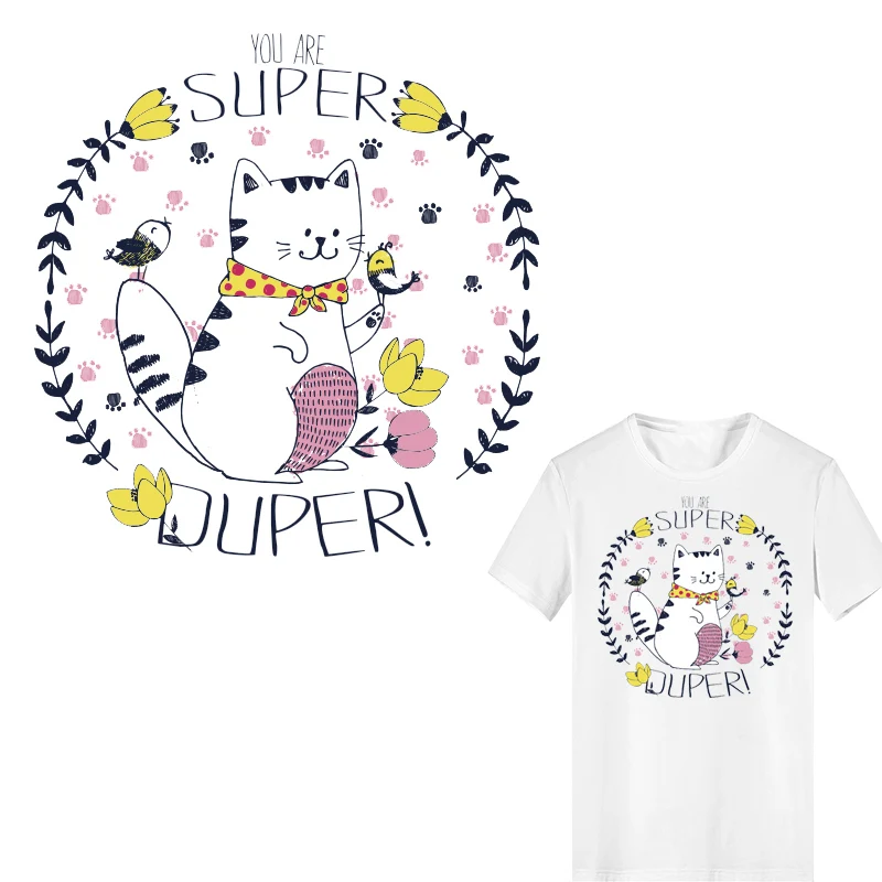

Iron-on Transfer Cute Animals Patch Heat Transfer Vinyl Stickers for Clothing DIY Letter Flower Cat Patches Stripes on Clothes