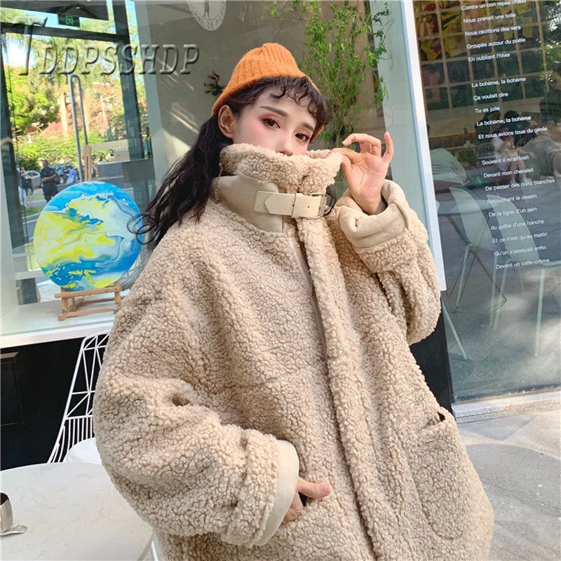 Faux Fur Lambswool Oversized Jacket Fashion Solid Coat Winter Hairly Ladies Outerwear