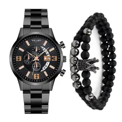 Reloj y pulsera de acero inoxidable para hombre, Conjunto de reloj Masculino a la moda, zegarek mëski erkek kol saati, novedad de 2021