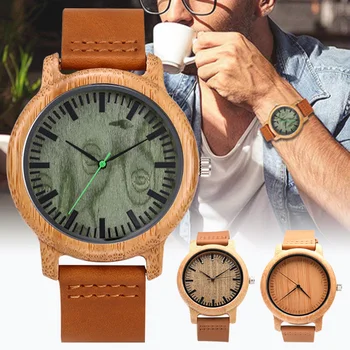 

Wooden Wrist Bamboo Quartz Analog Watch Watch with Round Dial for Men Women SGA998