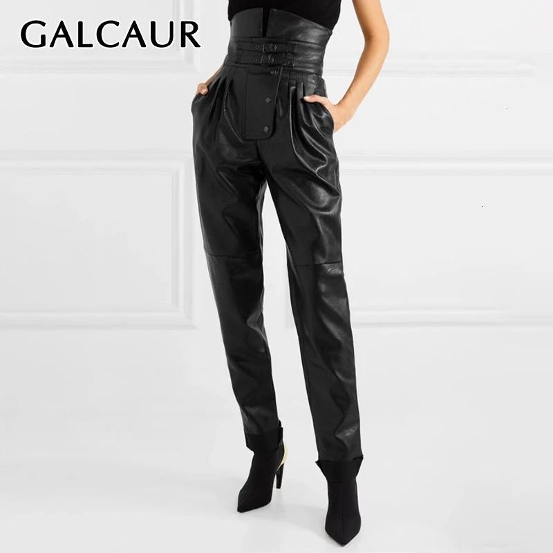 Брюки GALCAUR женские из искусственной кожи уличный шикарный стиль асимметричные