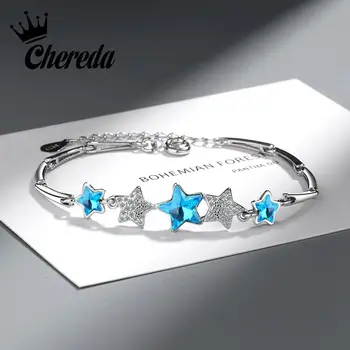 

Chereda Star Full Crystal Bracelet For Women Silver Charm Bracelet & Bangle Fashion Geometric Jewelry Gifts 2020 Hot Sale