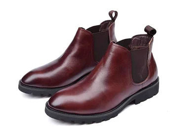

Men Leather Boots Cowhide Boots Cotton-padded Shoes Thick Bottomed Winter Warm Work Genuine Leather Pointed Toe Ankle Rubber
