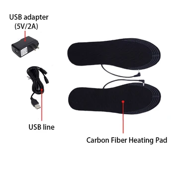 

Cuttable Insoles Reusable USB Dirt Proof Electric Heated Black Washable Carbon Fiber Comfort Men Women Shoe Pad Winter