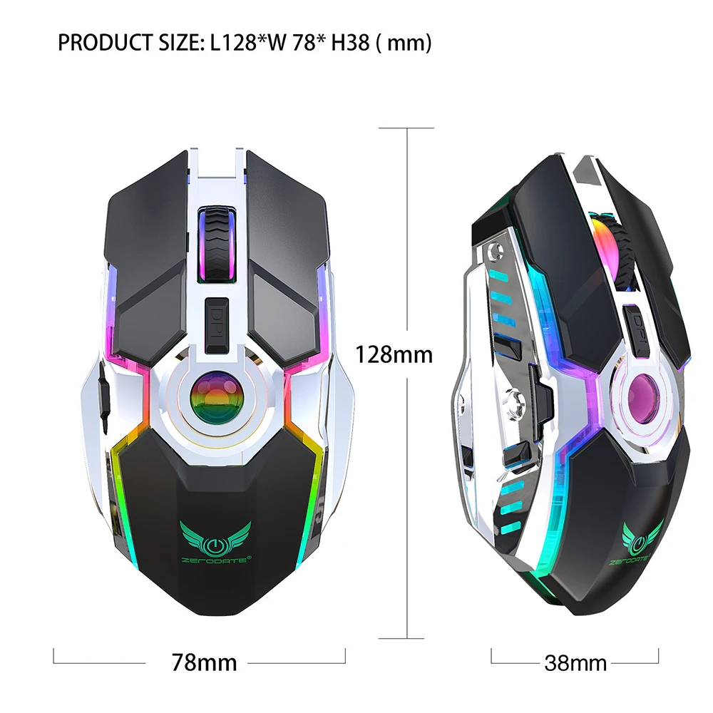 2,4 ГГц проводная мышь RGB светильник с USB Приемником Для геймера 2400 dpi эргономичная светящаяся игровая компьютерная мышь для ПК ноутбука Mac