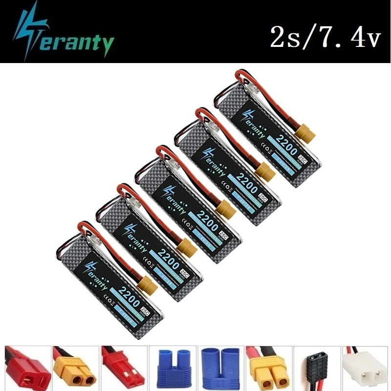 

2s 2200mAh 7.4v Rechargeable Bettary for Rc Helicopter boat Robots 2s LiPo battery for Wltoys 12428 12423 RC toys Car 5PCS