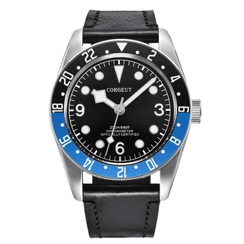 

Corgeut 41mm black dial luminous black blue bezel sapphire mechanical automatic movement men's dive wristwatches