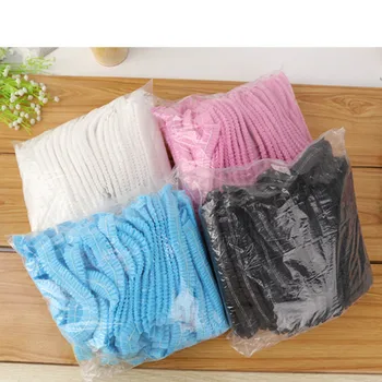 

100PCS Double Ribbon Non-woven Disposable Shower Caps Pleated Anti Dust Hat Women Men Bath For Spa Hair Salon Beauty Accessories