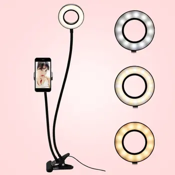 

2-in-1 Cell Phone Holder with LED Selfie Ring Light for Live Stream Phone Clip Holder Adjustable Desk Lamp Makeup Light dropship