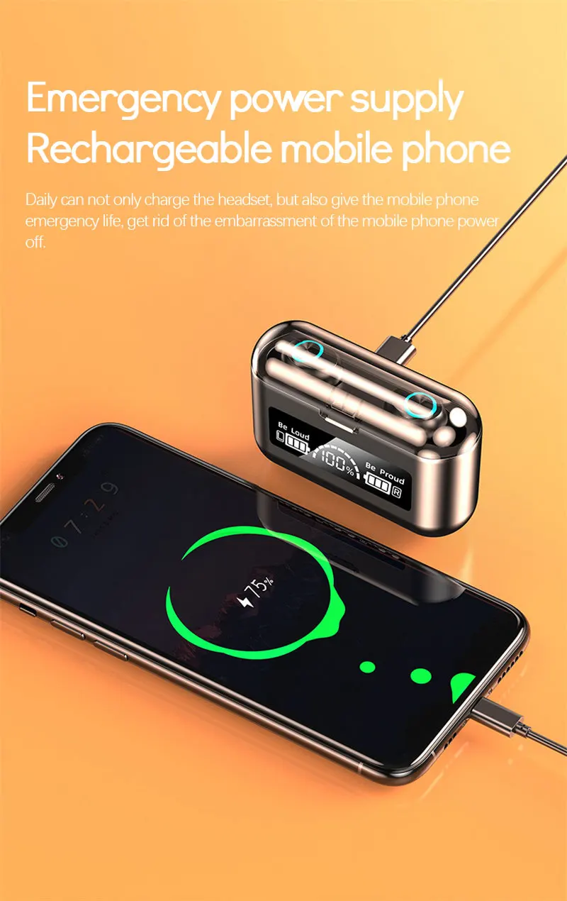 Wireless Earbud Bluetooth Earphone V5.1  LED Charging Box 22000Mah Power Bank Deep Bass Stereo Headphone Sports  Headsets W/Mic