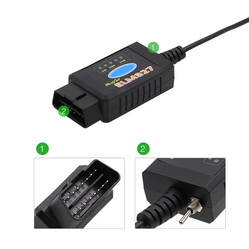 Диагностический сканер OBD2 ELM327 USB модифицированный для Ford MS CAN Mazda Forscan