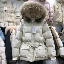 Зимняя новая Корейская парка с воротником из натурального меха, Женская Короткая Толстая куртка с хлопковой подкладкой, пальто с капюшоном для отдыха, верхняя одежда