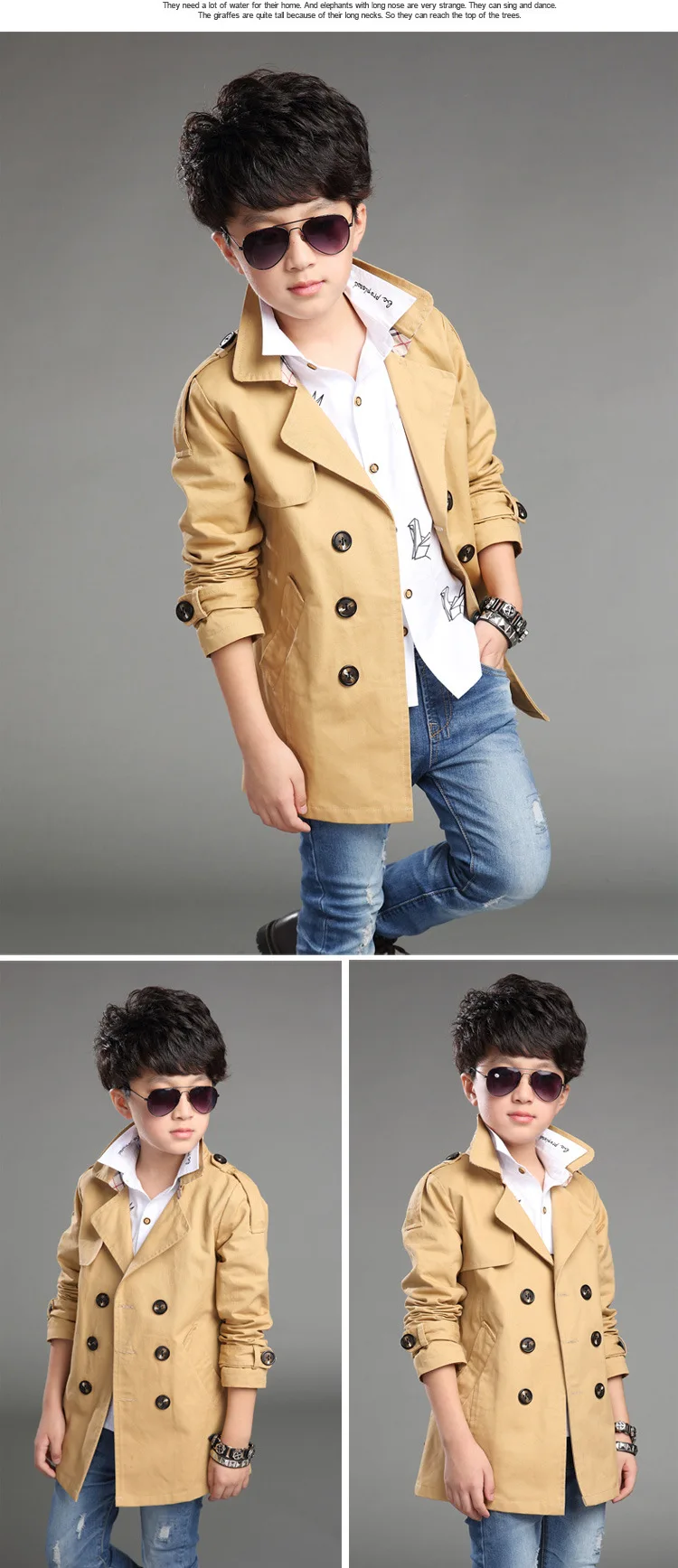 Spring Hot Selling Childrenswear BOY'S Big Boy Korean-style Solid Color Casual Overcoat Long Coat