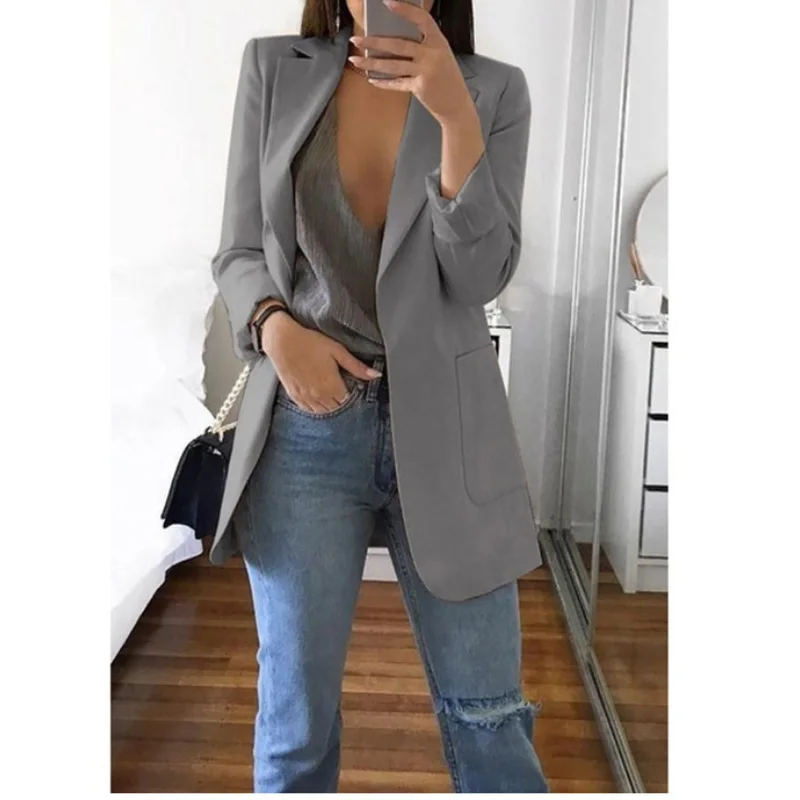 Новинка, женское повседневное пальто с длинным рукавом, костюм для офиса, женский тонкий кардиган, топы, Блейзер, куртка, верхняя одежда