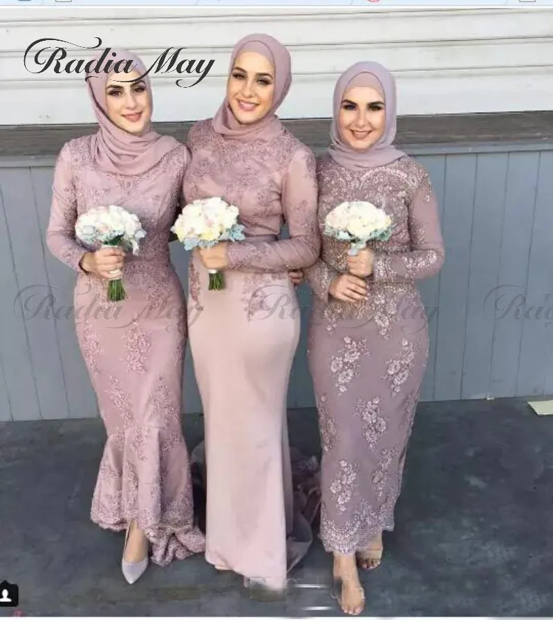 Arabic Muslim Bridesmaid Dresses Long Sleeves Maid Of Honor
