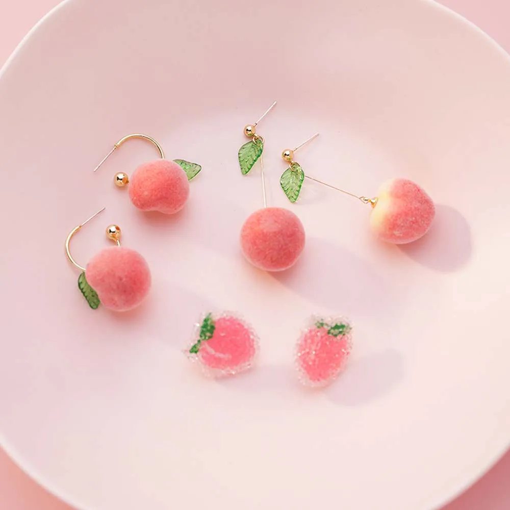 Модные женские серьги корейские милые розовые имитация персиковый кулон в виде
