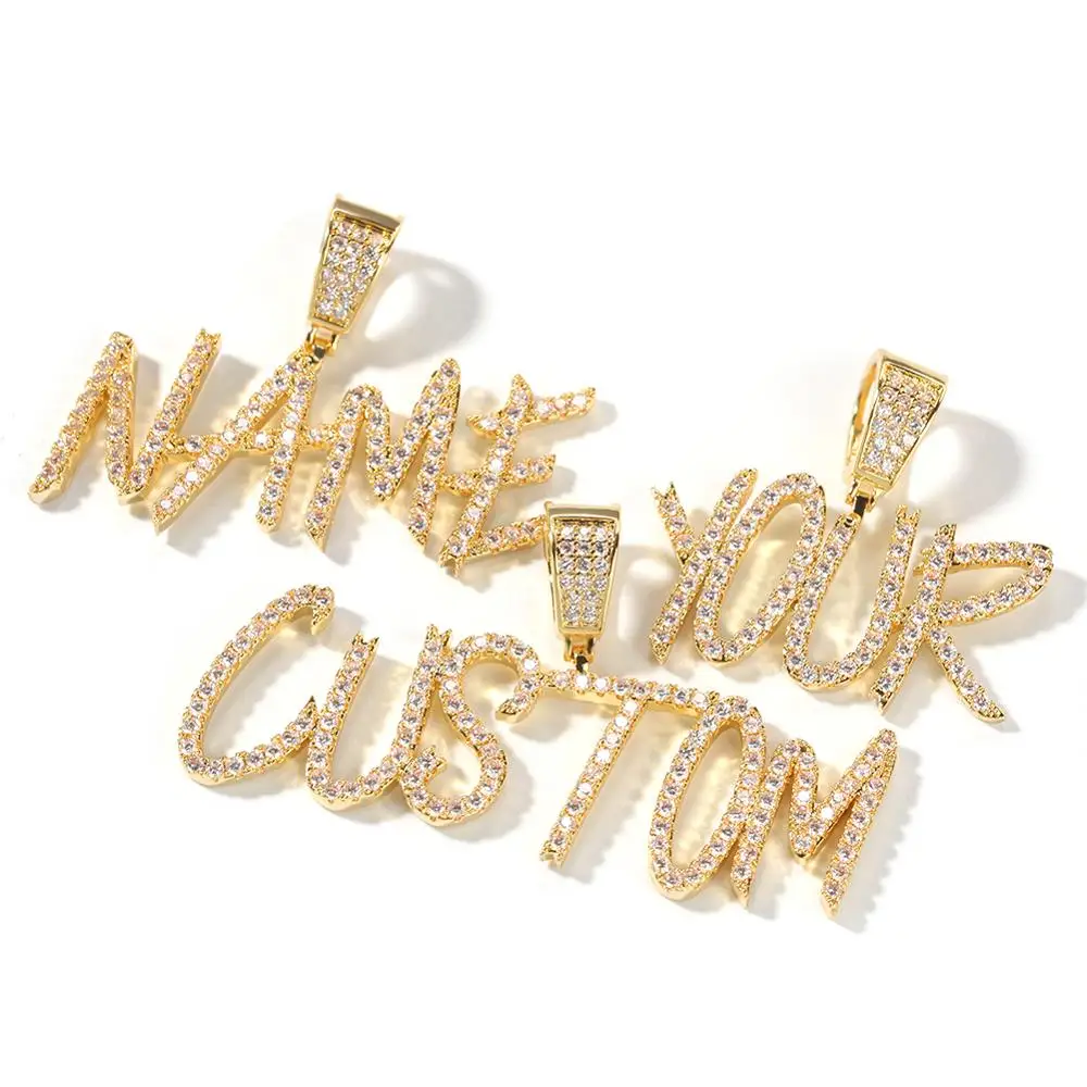 Кулон с надписью THE BLING KING Hiphop Name Cursive ожерелье полное имя кубический цирконий