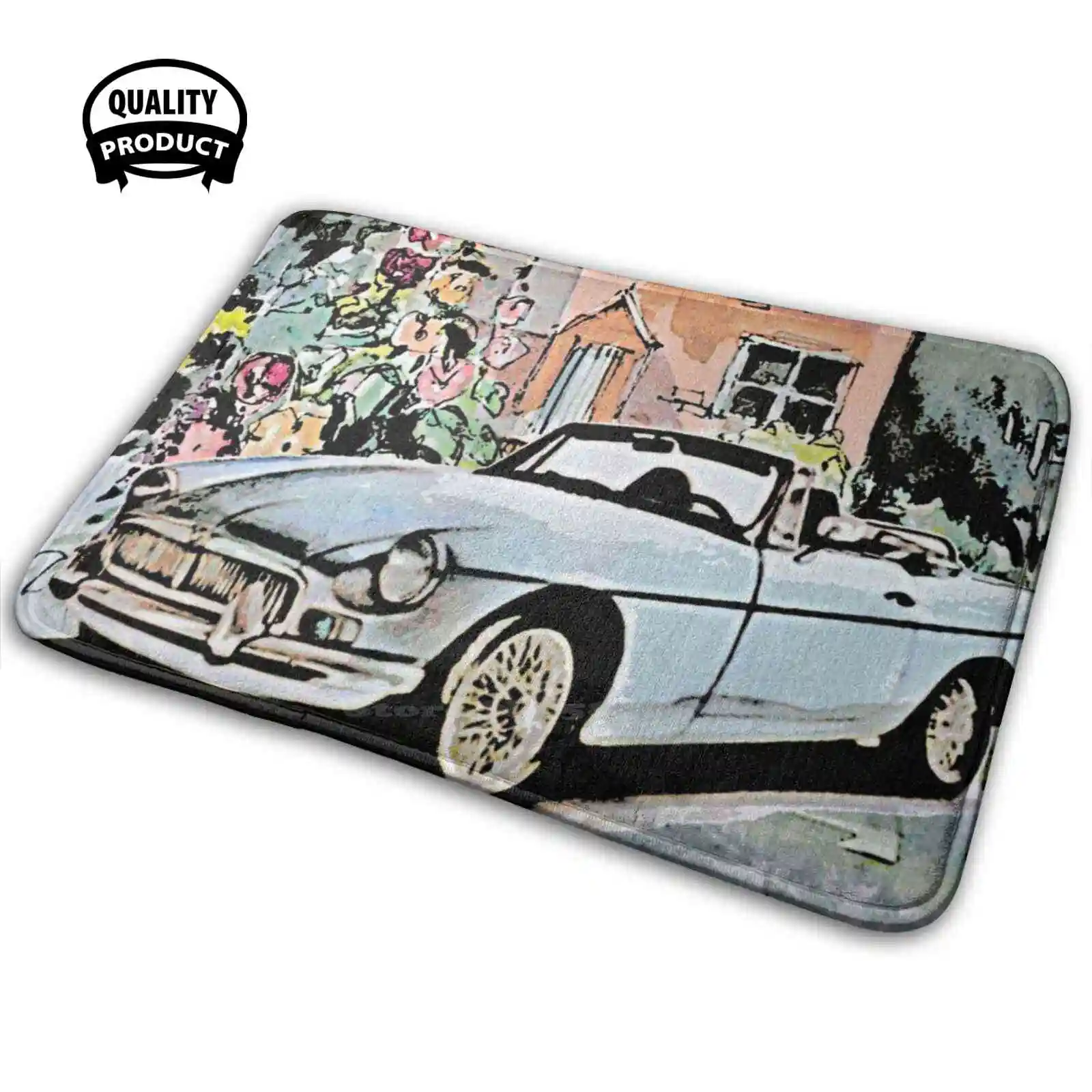 Holly Hocks Soft House Family Anti-Slip Mat Rug Carpet Mgb Mg Morris Garages British English Scenic Cottage Sports Car Classic