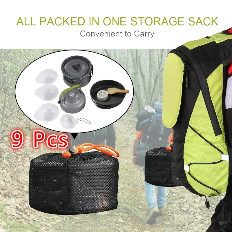 

9 Pcs /set Outdoor Camping Cookware Hard Alumina Pot Cookware