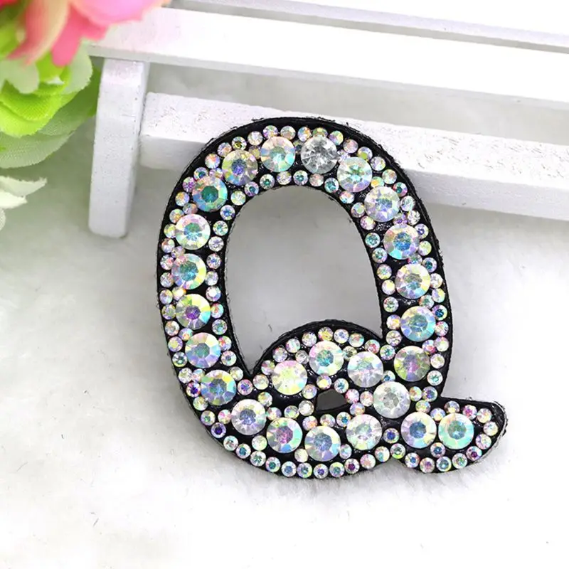 26Pcs A-Z Letter Beaded Rhinestone Alphabet Applique 3D Sew Iron-On DIY Patches