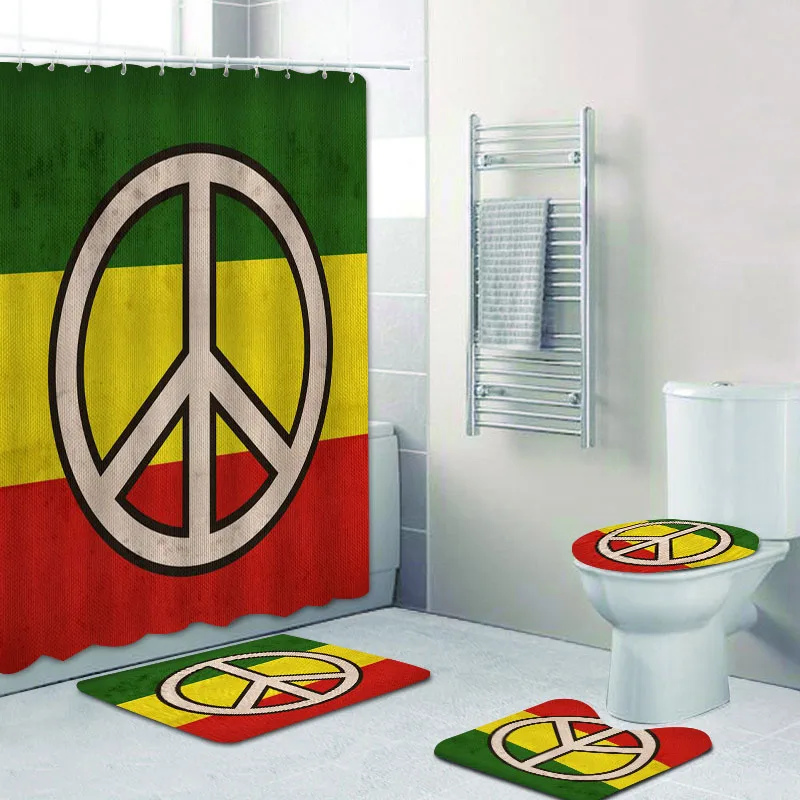 Hippie Rasta Reggae Pokój Miłość Łazienka Zasłona Prysznicowa Do Wanny Rasta Flaga Jamajki Zasłona Wanny I Mata Dywan Dywan Home Decor