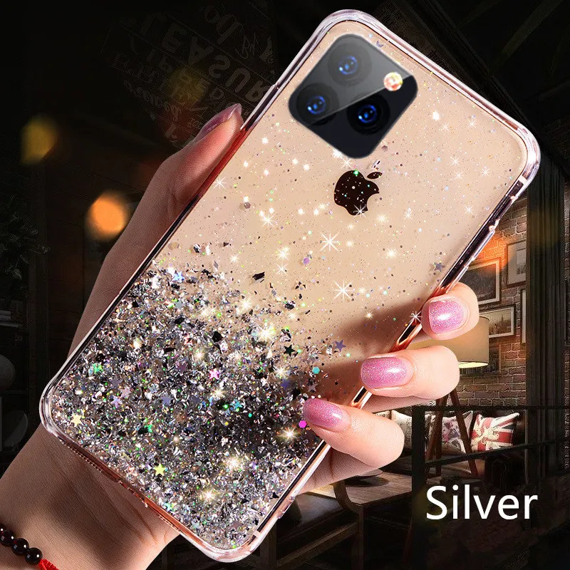 Для iPhone 11 чехол 6,1 дюймов роскошные стразы с блестками чехол для iPhone XS Max X XR 7 6 6s 8 Plus Мягкий силиконовый чехол для iPhone 11 Pro - Цвет: Silver
