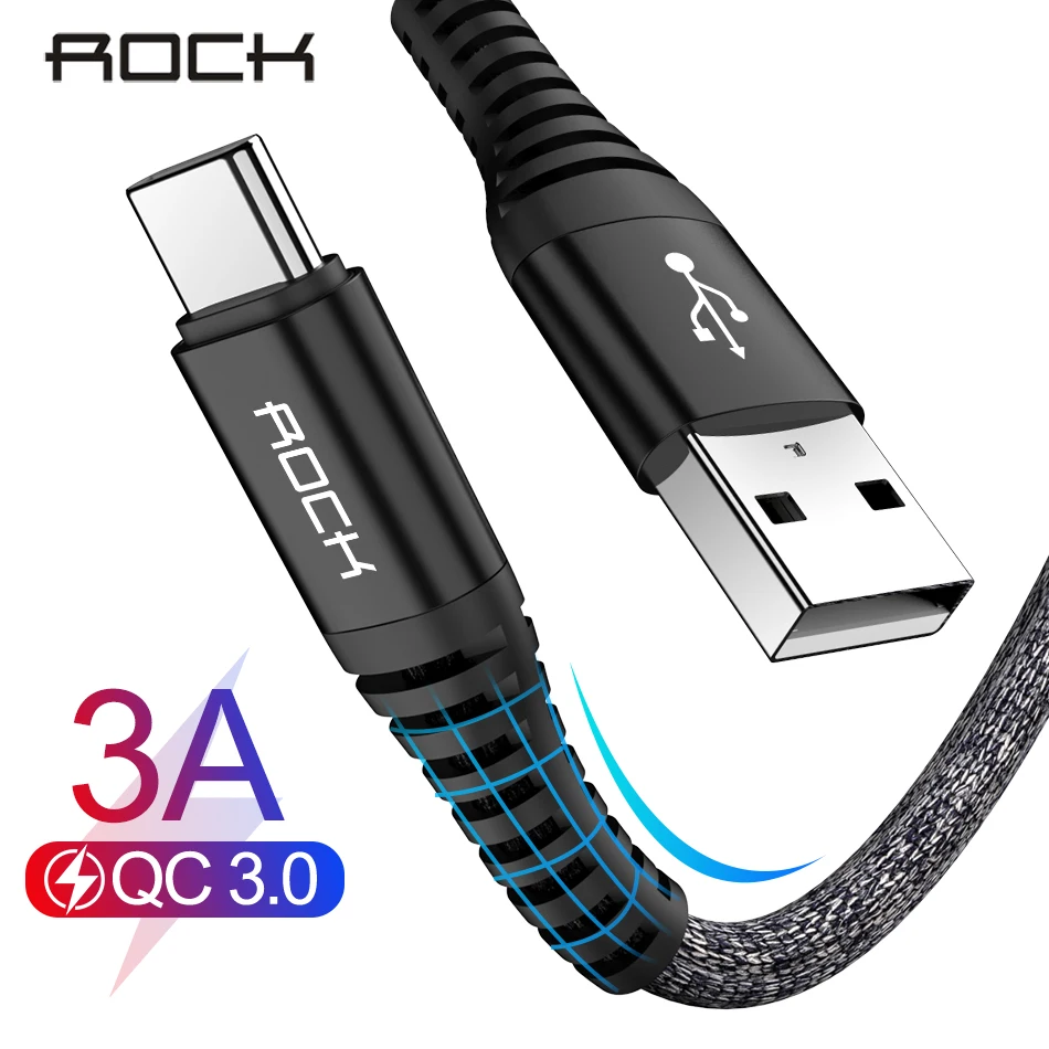 

ROCK USB 3A Type C Cable QC 3.0 Fast Charging For Xiaomi Redmi Note 7 Data Mobile Phone Charger Cable For Samsung S10 S9 S8 A50