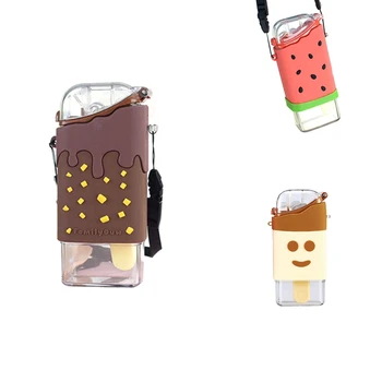 

Summer Cute Water Bottle with Straw Square Cup Leakproof Tritan Bottle