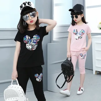 

2020 New Printing Girls Clothes Sets For Girls Summer Sets Children Clothes Suits T shirts+Shorts 2Pcs 5 6 7 8 9 10 11 12 13Y