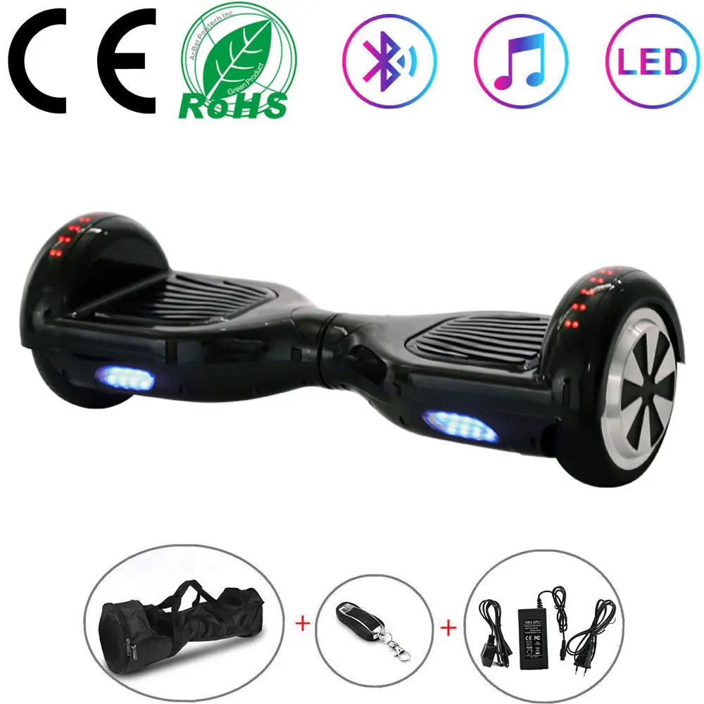 

Hoverboard 6.5 Inch Black Self Balance Scooter LED Electric Scooters Two Wheels Balance Board Bluetooth+Remote Key+Bag Kids Gift