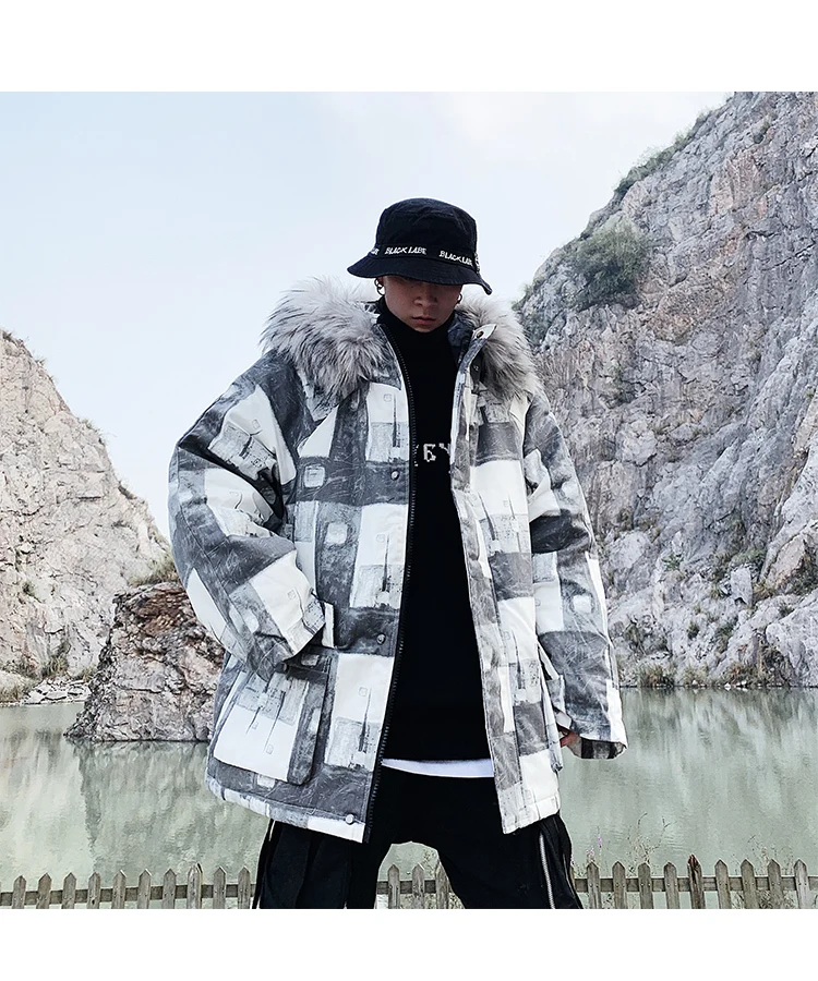Cotton Winter Jacket Men Thick Warm Hip Hop Winderbreak Man Loose Outwear Streetwear Hooded Winter Parka Jackets Male Plaid Coat