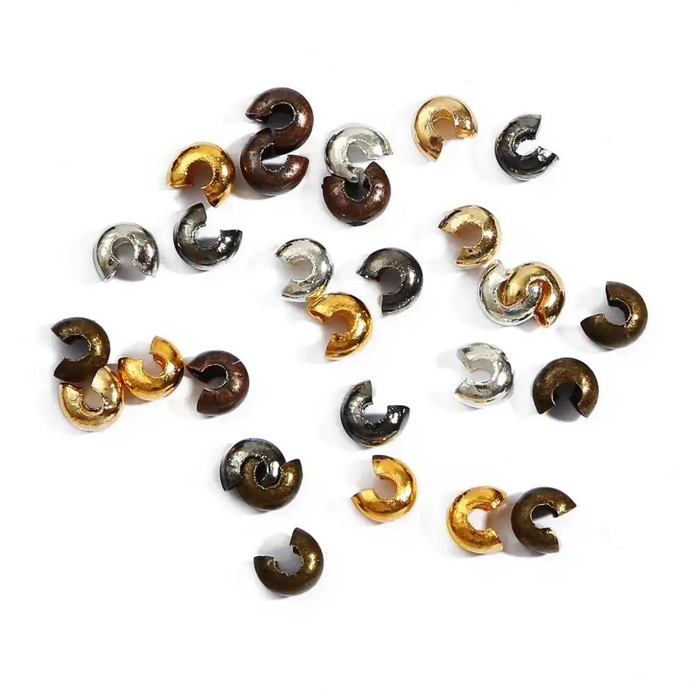 Assorted Sizes Plated Alloy Crimp Bead Covers - 100pcs Jewelry Making Accessories