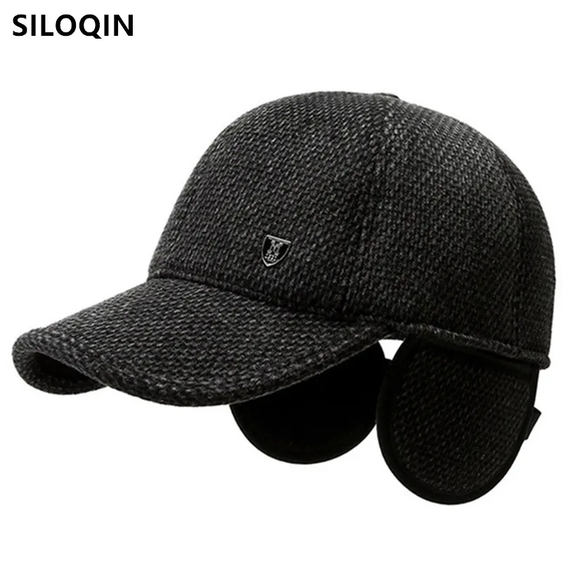 

SILOQIN Snapback Cap New Winter Men's Warm Earmuffs Hats Cold Proof Thermal Baseball Caps Bone Adjustable Size Casual Sports Cap