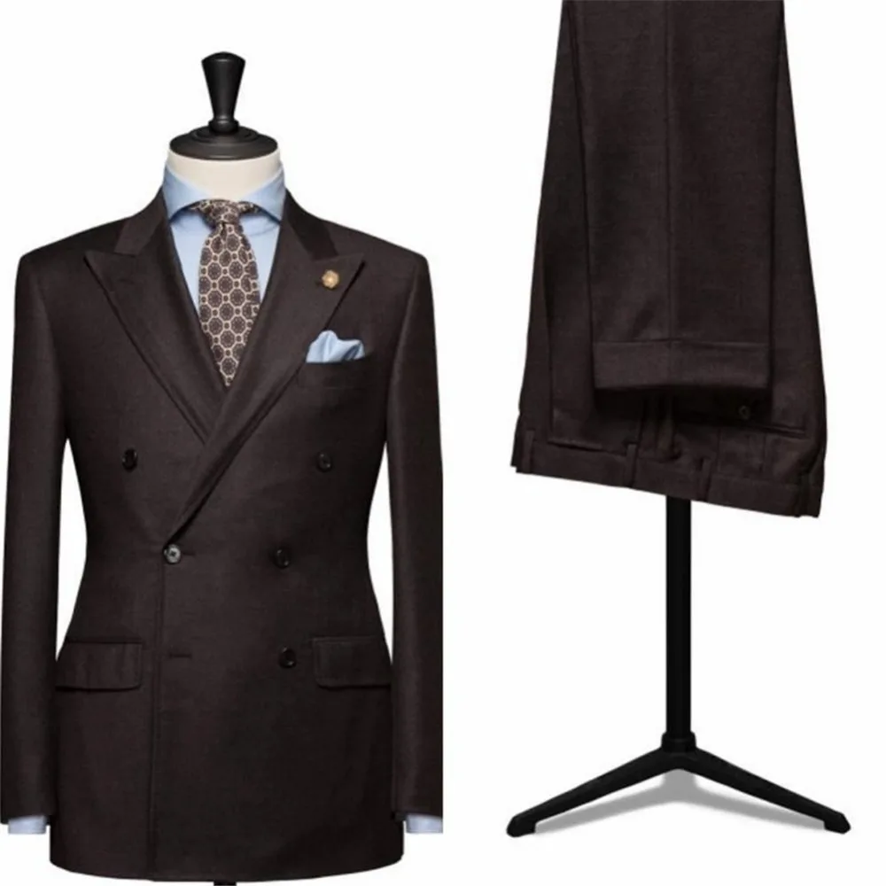 Jacket-Pant-Tie-Brown-Peaked-Lapel-Men-Suits-Fashion-Custome-Made-Terno-Masculino-Slim-Fit