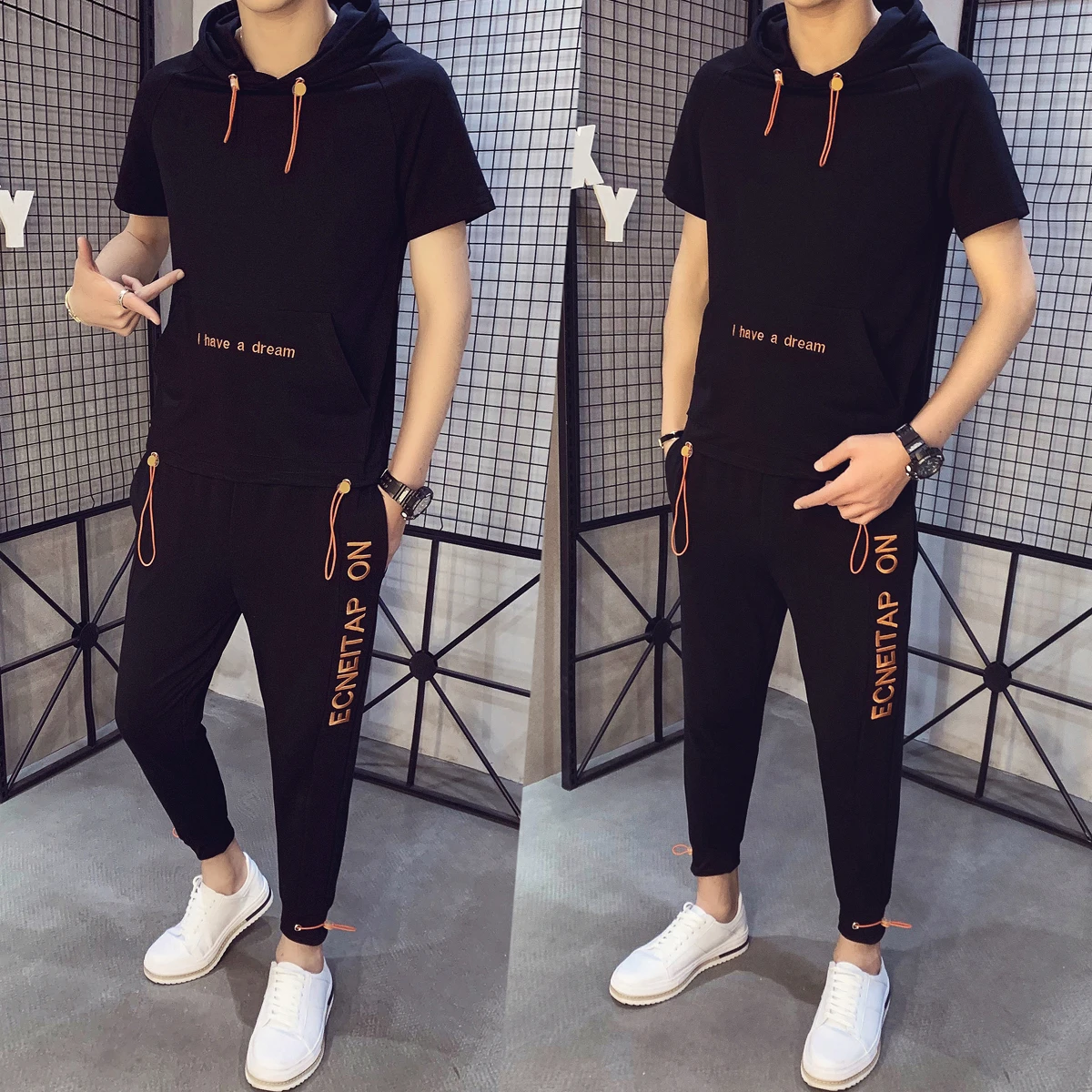 

Sweat 2020 Spring Tracksuit Print Track Suit 2 Pieces Causal Hip Hop Set Men Short Sleeve T-shirt + Pant Moda Hombre