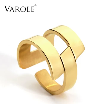 

VAROLE Punk Abstract Geometry Ring Gold Color Stainless Steel Minimalist Geometric Finger Rings For Women Fashion Jewelry