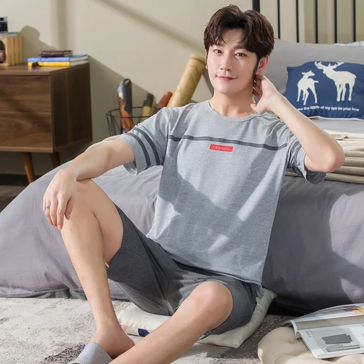 

Summer Short-sleeved Pajamas Men's Pure Cotton Pullover Shorts Thin-Outer Wear Leisure Suit Men Cotton Tracksuit 2027