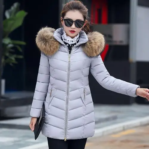 Женский пуховик длинное плотное пальто женская пуховая парка с капюшоном теплая женская одежда модная и стильная женская зимняя куртка - Цвет: Grey