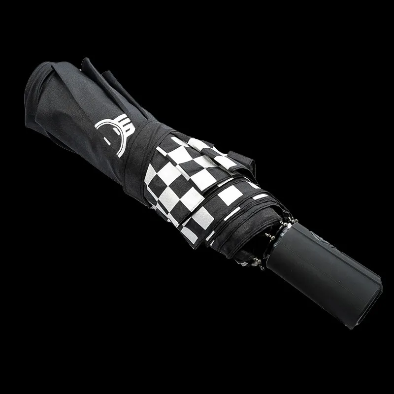 Suitable for BMW MINI Cooper Creative Sun Umbrella Black white grid Three-fold automatic folding Umbrella