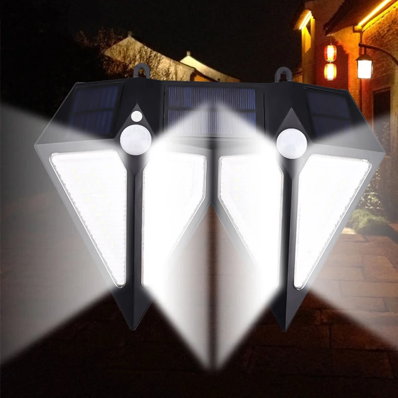 80LED двусторонний настенный светильник с датчиком движения на солнечной батарее, настенный светильник с ромбовидным узором, светильник для умного дома