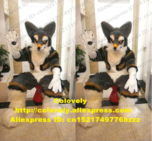 Grey Long Fur Furry Husky Dog Fox Wolf Fursuit Mascot Costume Adult Cartoon Character Suit Public Welfare Wore Beautiful zz7587 |