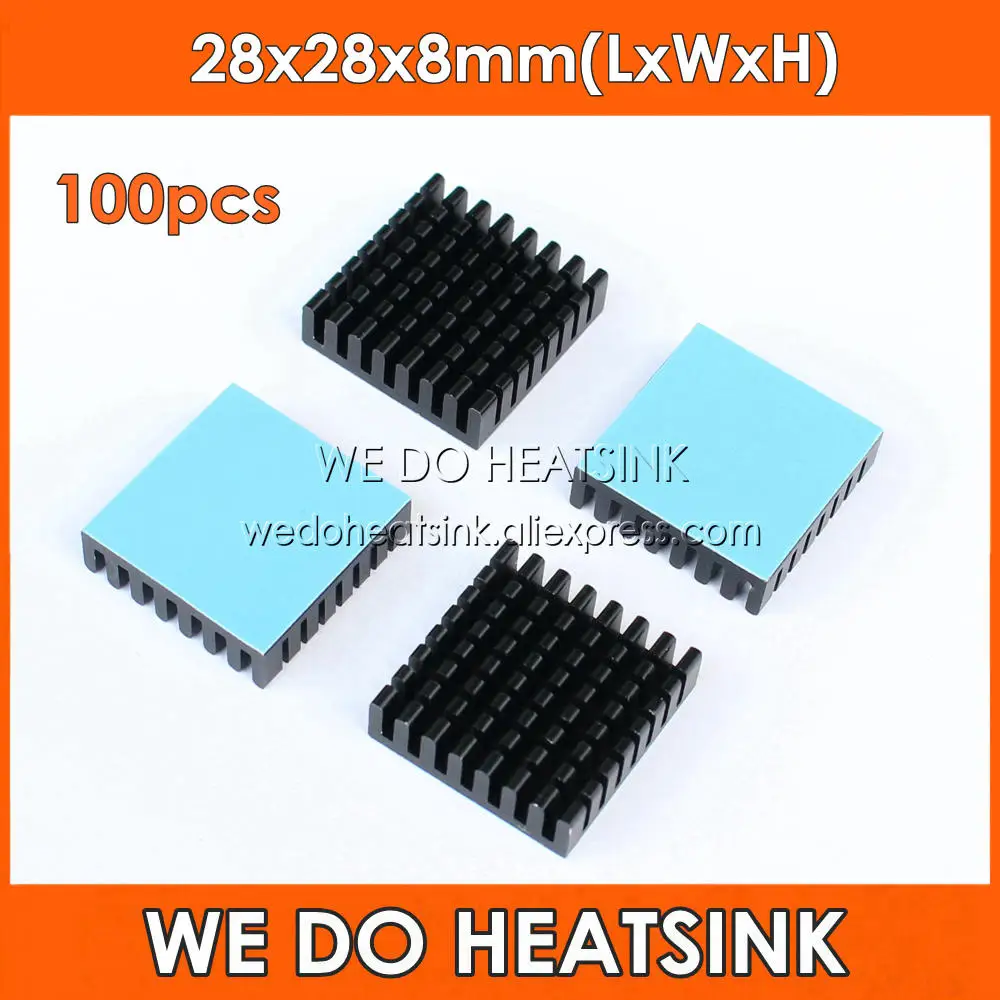 we-do-heatsink-100pcs-28x28x8mm-black-slotted-anodized-aluminum-heatsink-radiator-cooler-with-thermal-tape-applied