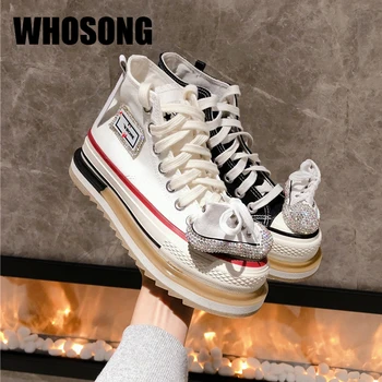 

Women Casual Sneakers Female Platform Canvas Shoes Woman Brand Rhinestone Sneakers Ladies Mesh Sport Sneakers Bottom Trainers