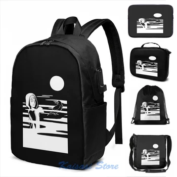 

Funny Graphic print Crow in the Fog USB Charge Backpack men School bags Women bag Travel laptop bag