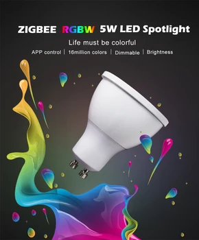 

smart home rgb and warm white gu10 spotlight zigbee 5W RGBW GU10 bulb AC100-240V work with Amazon Echo plus smartThing