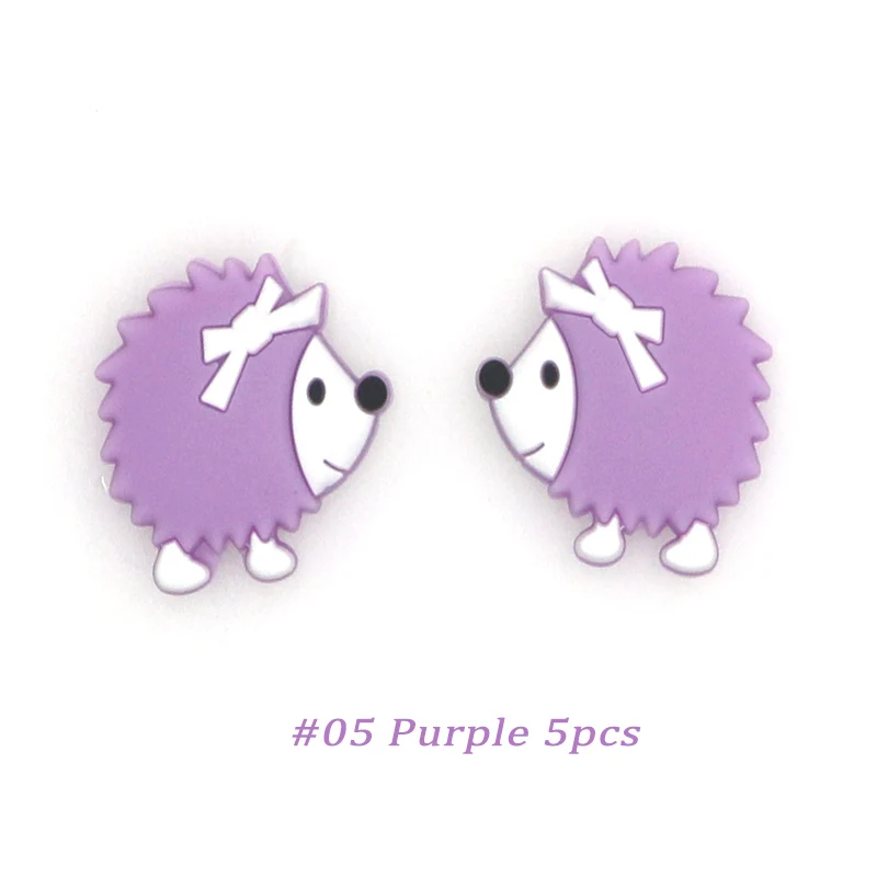 Purple 5pcs Kovict 5/10 шт 33 мм милые мини-Ежик силиконовые бусины животные Детские Прорезыватели для зубов бусины для DIY ожерелье аксессуары игрушки - Цвет: Purple 5pcs