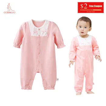 

COBROO Newborn Baby Girl Romper Organic Cotton Long-Sleeve Pink Baby Jumpsuit Girl Baby Clothes 0 24 Months NY150106